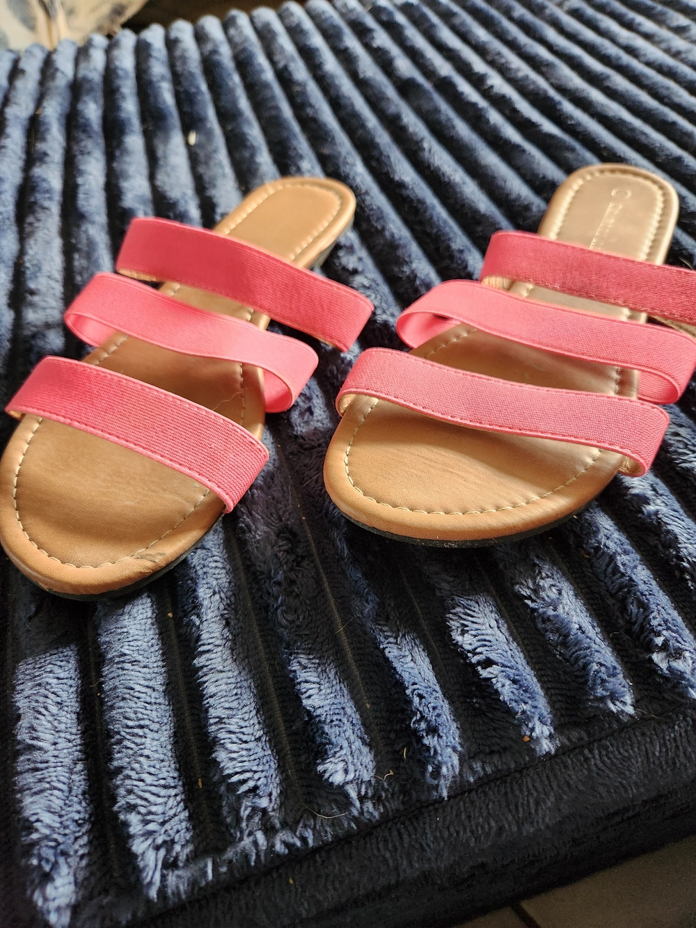 Charles Albert Triple-Strap Slide Sandals in Coral Pink